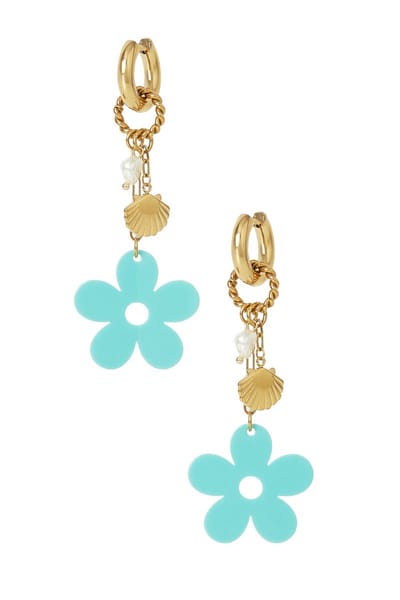 Bijoutheek Oorhangers Bloem Schelp En Parel Blauw