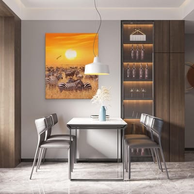 Artaza Canvas Schilderij Zebra - 80x100 cm - Groot - Wanddecoratie Afrika - Muurdecoratie Zonsondergang - Schilderijen Op Canvas Dieren
