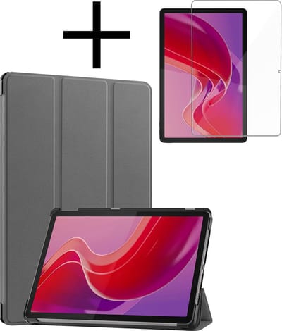 Hoes - Geschikt voor Lenovo Tab M11 (11 inch) - Met Screenprotector - Trifold Bookcase - Hard Cover - Hardcover Book Case - Tablet Hoesje - Grijs