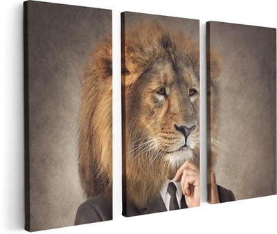 Artaza Canvas Schilderij Drieluik Leeuw In Pak - Leeuwenkop - 120x80 - Foto Op Canvas - Canvas Print