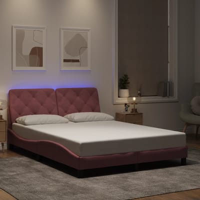 vidaXL - Bedframe - met - LED - zonder - matras - fluweel - roze - 140x200 - cm