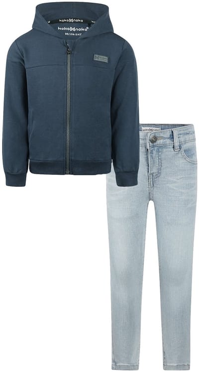 Koko Noko - Kledingset - Basic Collection - Bio Cotton - Blue jeans - Cardigan with hood Navy - Maat 92