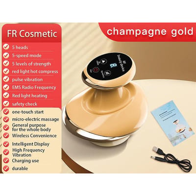 5 Snelheden RF Elektrische Guasha Schrapende Massage Cupping Lichaamsmassager Vacuüm Beker Zuiging Verwarming Vetverbrander Anti-cellulitis Massager goud