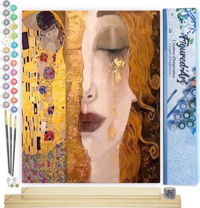 Figured'Art Schilderen op Nummer Volwassenen canvas Gustav Klimt - Handwerk acrylverf Kit DIY Compleet - 40x50cm met DIY houten lijst