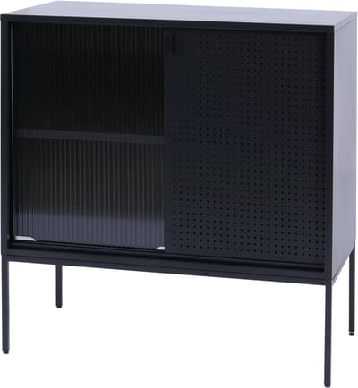 Commode MCW-O90, kast, dressoir, highboard, industriële opbergvakken, schuifdeuren, metaal, 85x80x45 cm ~ zwart