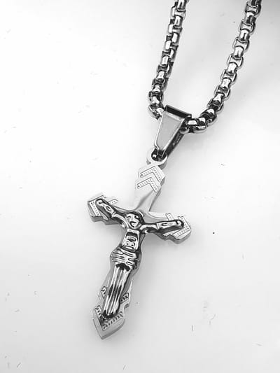 RVS Kruis met Jezus - Religieus Christus Kruis Hanger - mooie geschenk voor zoals doopsel, communie, vormsel, verjaardagen.