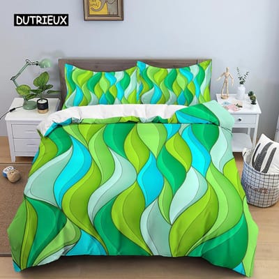 Geometrische Dekbedovertrek Set Queen Size Rood Geel Streep Beddengoed Set Microfiber Abstract Kunst Thema Dekbedovertrek met Rits AU Single(140x210cm)