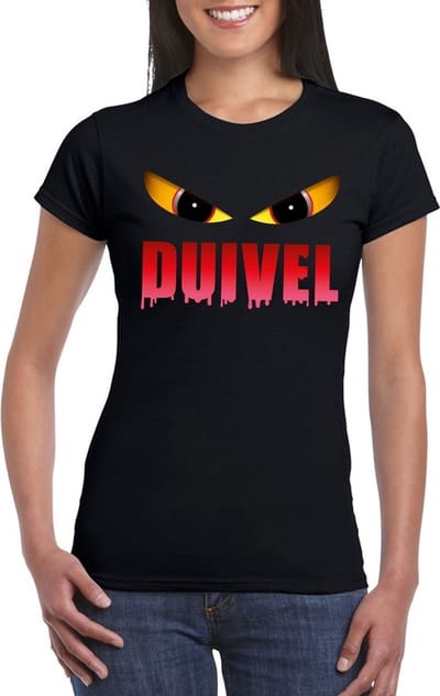Halloween duivel t-shirt zwart dames - Halloween kostuum XS