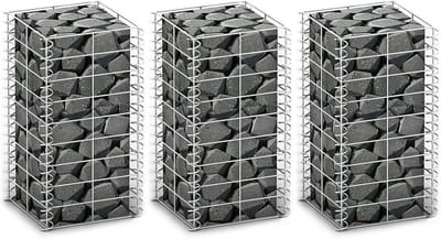 Schanskorven Set - Stenen Manden - Tuin Decoratie - Eenvoudige Montage - 25 x 25 x 50 cm - Zilver