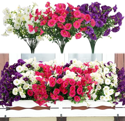 Dailygoods- Kunstbloemen UV-Bestendig - Neppetunia's - Kunstbloemen voor Buiten - Realistisch Boeket - 9 Bundels - Zijden Bloemen - Neppe Bloemen