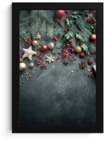 Poster in lijst - Fotolijst 20x30 cm - Posters - Kerstomlijsting - Hulst - Kleurrijk - Posterlijst zwart - Decoratie - Wanddecoratie woonkamer - Muurdecoratie slaapkamer - Kerstversiering - Kerstdecoratie voor binnen - Kerstmis