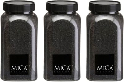 Mica Decorations decoratie zand - 3x - 650ml - zwart - hobby zandkorrels - sierzand - voor windlichten