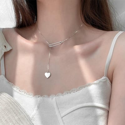 Nieuwe 925 Sterling Zilver Hartvorm Bedel Hanger Choker Ketting Voor Meisje Vrouwen Statement Bruiloft Sieraden dz457 gray