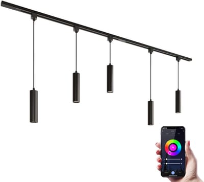 HOFTRONIC railverlichting pakket recht – 2 meter – 5 RGBWW GU10 spots – dimbaar via app – aluminium zwart – IP20 – modulair – 230V – smart track lights woonkamer keuken
