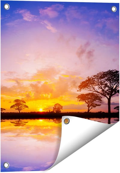 Gards Tuinposter Silhouet van Bomen tijdens Zonsondergang - 40x50 cm - Tuindoek - Tuindecoratie - Wanddecoratie buiten - Tuinschilderij
