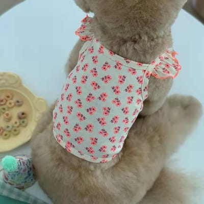 Schattig Bloemetjes Huisdier Vest Hond Kat Vliegende Mouw Champignon Krullend Kleine Bloem Teddybeer Lente Zomer Huisdier Kleding Benodigdheden Hondenkleding XL