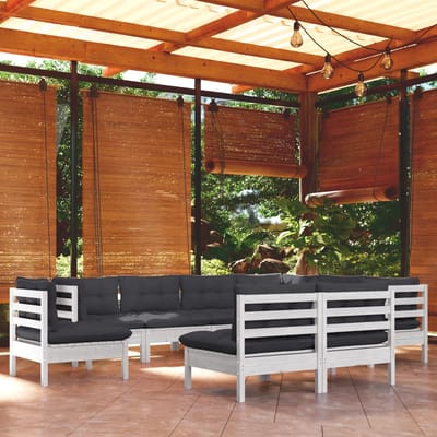 vidaXL - 9-delige - Loungeset - met - kussens - massief - grenenhout - wit