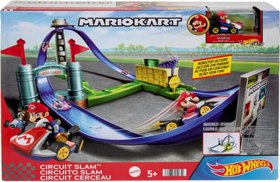 Hot Wheels Mario Kart Slam Stroomkring - Racebaan met Super Mario Bros-Figuur