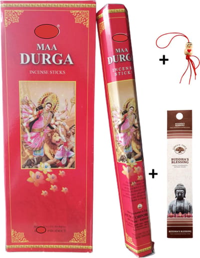 2 Kokers - Wierook - Wierookstokjes - Wierooksticks - Incense sticks - Maa Durga - 40 stokjes + 5 mini wierookstokjes + Gelukspoppetje