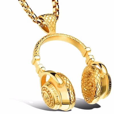 DJ Ketting met Koptelefoon Hanger - Goud Kleurig - Kettingen Heren Dames - Muziek Liefhebber - Papa Cadeau Voor Mannen - Vaderdag