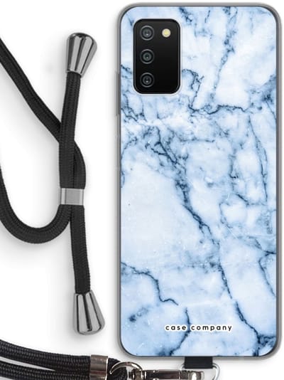 Case Company® - Hoesje met koord geschikt voor Samsung Galaxy A03S hoesje met Koord - Blauw marmer - Telefoonhoesje met Zwart Koord - Bescherming aan alle Kanten en Over de Schermrand