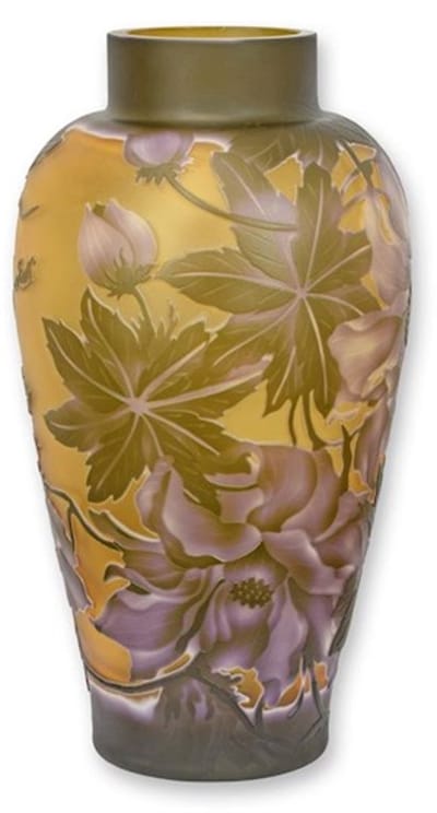 Cameo Vaas - Pioenroos - Cameo Glazen Vaas - Glas Decoratie - Tafeldecoratie - Bloemenvaas - Tafelvaas - 18x18x33
