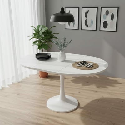 Uittrekbare Ronde Eettafel voor 4 tot 6 Personen - Witte Vouwtafel voor Keuken of Woonkamer