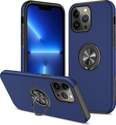 Smartphonica iPhone 13 Pro Hoesje Met Magneet voor Autohouder en Ring Houder - Blauw geschikt voor iPhone 13 Pro
