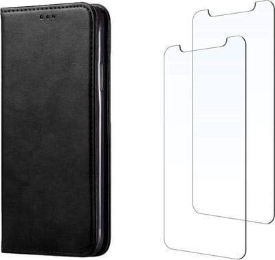 LuxeBass hoesje geschikt voor Samsung Galaxy S7 hoesje book case + 2 stuks Glas Screenprotector zwart gsm hoesje - telefoonhoes - telefoonhoesjes - beeldscherm - scherm - tempered glas