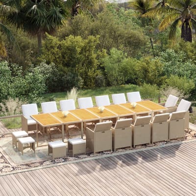 vidaXL - 19-delige - Tuinset - met - kussens - poly - rattan - beige