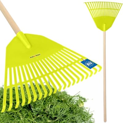 KOTARBAU® Bladhark, Tuinhark van Kunststof, 45 cm, Kersen, met Steel, Gazonhark, Waaierbezem, Lichtgewicht Hark, Stevige Hark