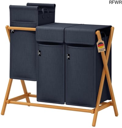 RFWR® Wasmand 2 Compartimenten 100L - Houten Bamboe Wasmand met Deksel - Vuile Wassorteerder