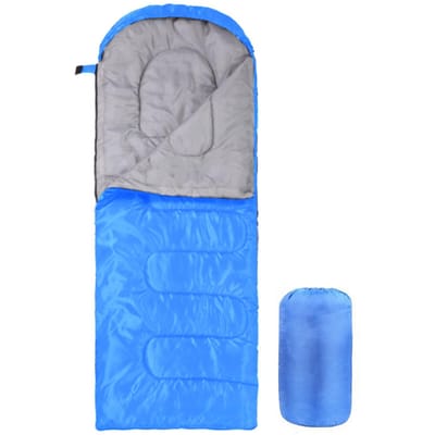 Ultralichte slaapzak voor backpackencompartiment voor volwassenen 170T Envelop 4 seizoenen met capuchon 950g blauw