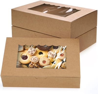 Dailygoods- Geschenkdoos 20 Stuks - Kraftpapier - 21,5 x 14 x 5,1 cm - Gebaksdoos met Venster - Koekjesdoos - Perfect voor Feestdagen - Bakdoos