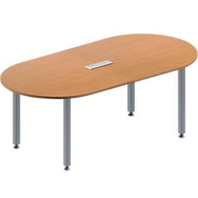 Schäfer Shop Genius Vergadertafel MODENA FLEX, in hoogte verstelbaar, ovale vorm, 4-poot vierkante buis, B 2000 x D 1000 mm, 3-voudige contactdoos, beukenpatroon