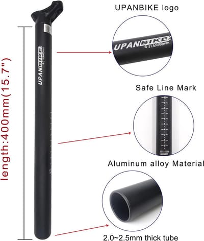 Verstelbare fiets zadelpen 400mm aluminium voor diverse diameters