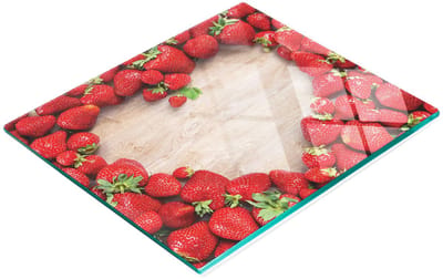 Multifunctionele decoratieve glazen snijplank voor in de keuken met aardbeienhartmotief, 60x52 cm
