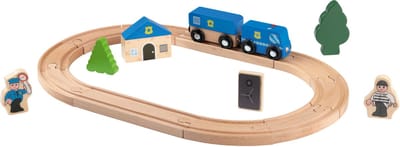 Playtive Houten Spoorweg Treinbaanset - Politie - Aanbevolen leeftijd: vanaf 1,5 jaar - Te combineren met andere houten spoorbaan en voertuigsets - Rails van Europees beukenhout - Stimuleert de creativiteit, fantasie en fijne motoriek