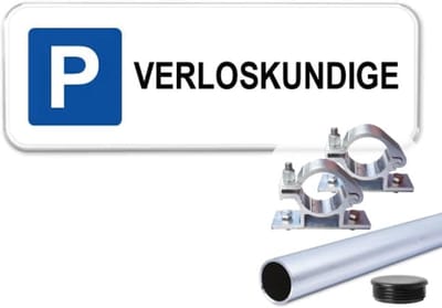 Parkeerbord Verloskundige - Weerbestendig Aluminium - 40x15 cm - Bevestiging: Met paal 120 cm + paalbeugels + paaldop