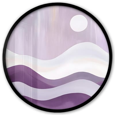 Poster in lijst Rond - Fotolijst 40x40 cm - Posters - Golven - Heuvels - Abstract - Paars - Ronde posterlijst zwart - Decoratie - Wanddecoratie woonkamer - Muurdecoratie slaapkamer