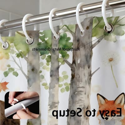 Wilde Dieren Douchegordijn Set met Haken - Waterdicht Badkamer Gordijn met Vos, Beer en Konijn, 72 x 72 inch, Natuurthema en Planten Design