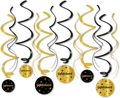 BTH - Slingers - Gefeliciteerd - Goud-Zwart - Slingers Verjaardag - Verjaardag - Decoratie - Versiering - Slinger