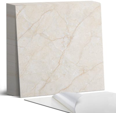 Coloray Plaktegels - Elegant marmerpatroon Portugese Tegels - 30 cm x 30 cm - Romig Plaktegels - 9 stuks - Vierkant PVC Tegels - Plaktegels Keuken - Zelfklevende Vloertegels - Vinyltegels Vloer Zelfklevend - Zelfklevende Tegels