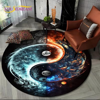 3D Chinese Tai Chi Naturalisatie Yin en Yang Rond Tapijt voor Woonkamer, Slaapkamer, Kinderkamer, Huisdierruimte, Antislip Vloermat Diameter 80cm