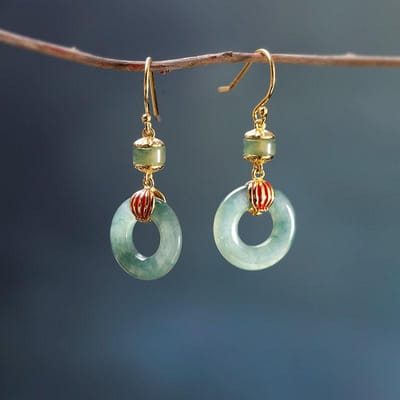 Natuurlijke IJsgroene Jade Ring Oorbellen Chinese Retro Nationale Stijl Licht Luxe Nobele Elegante Charme Vrouwen Jubileumcadeau black