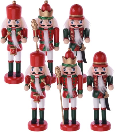 Notenkrakers kersthangers - 6x - rood/groen - 12 cm - poppetjes/soldaten - kerstversiering