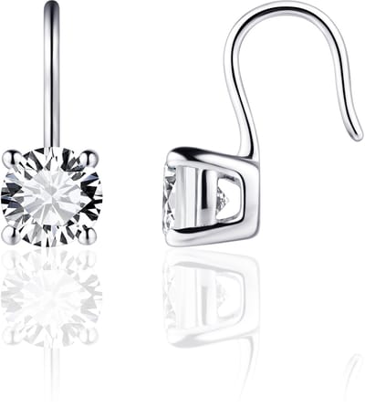 Jewels Inc. - Oorbellen - Oorhangers Solitaire gezet met Zirkonia - 7mmØ - Lengte 17mm - Gerhodineerd Zilver 925