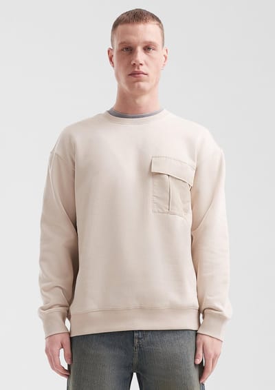 Verbleekte katoenen混合 sweat met borstzak QS