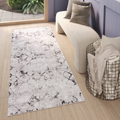 Tapiso Sky Vloerkleed Loper Grijs Geruit Vintage Woonkamer Tapijt Maat - 80x500
