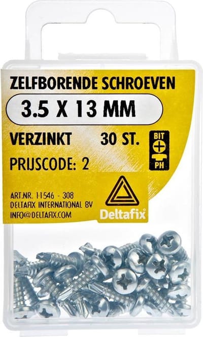 Deltafix zelfborende schroeven 3,5 x 13 mm - verzinkt - cilinderkop - Pozidriv